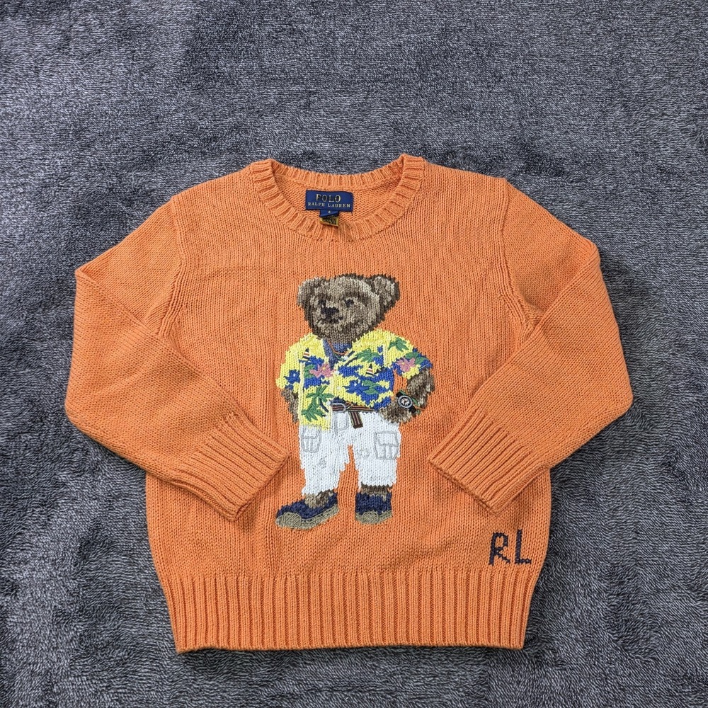 Ralph Lauren Polo Bear Sweater Kids SZ 4 Intarsia Knit Vacation Bear Chunk Knit